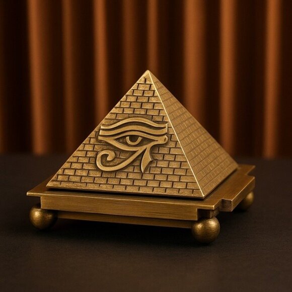 Solid Brass Egyptian Pyramid Incense Burner Eye of Horus Decor Spiritual - Picture 6 of 6